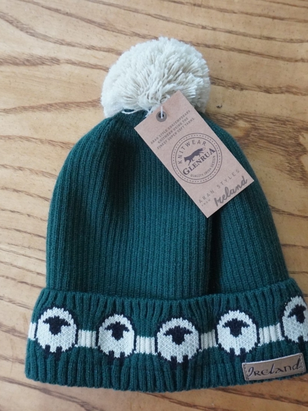 Glenrua Green Knit Pom-Pom Contrast Pattern Irish Beanie Knitwear Winter